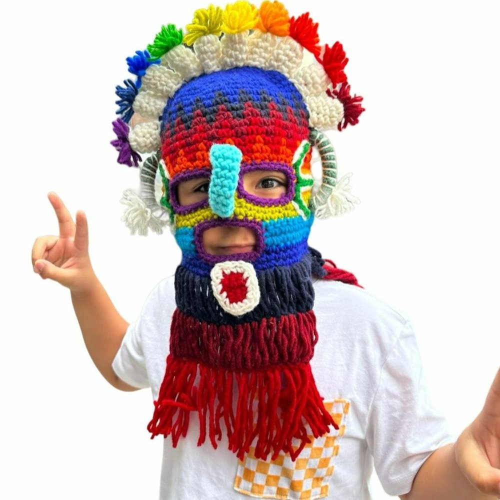 🤩NEW Handmade  Aya Huma Diablo Umo Inca's kids Mask Ecuador Black Inti Raymi🤩
